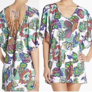 Trina Turk-Finding Dory-Tunic Swim Cover Up-Beaded Back-Sz L